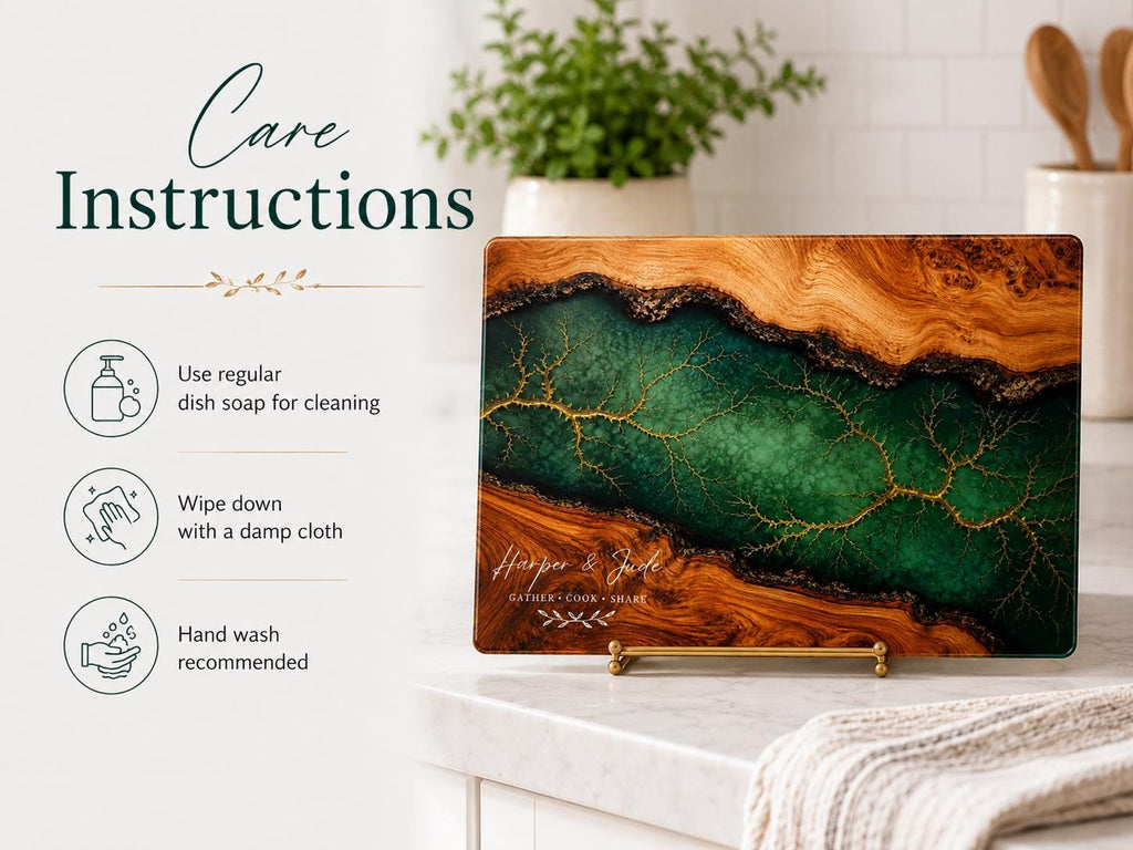 Custom Cutting Board: Blue Resin Style with Gold Accents - Personalized Gift
