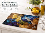 Personalized Glass Cutting Board: Floral Design - Rustic Wood Style