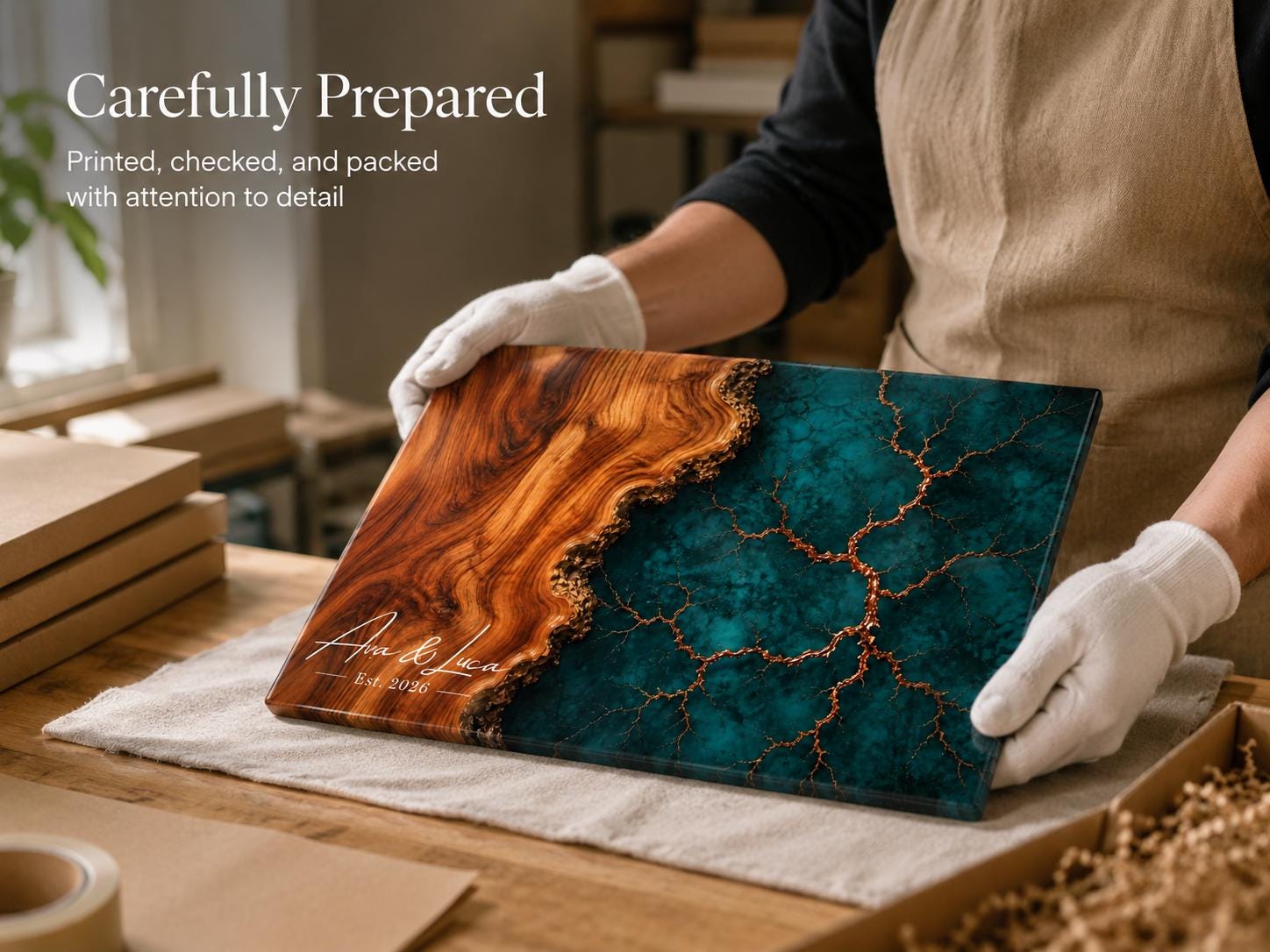 Personalized Charcuterie Board, Dark Teal Marble Glass Cutting Board, Custom Couple Gift