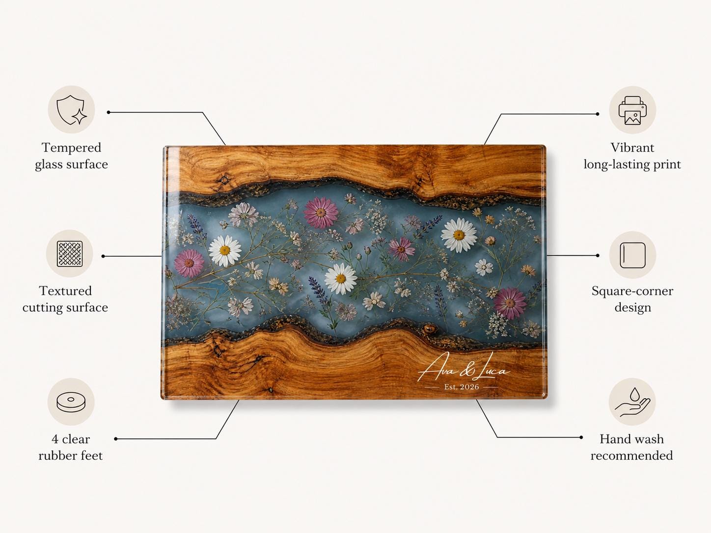 Personalized Cutting Board, Blue Floral Cheese Board, Custom Kitchen Gift