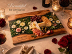 Personalized Floral Cutting Board, Green Daisy Glass Board, Custom Couple Kitchen Gift