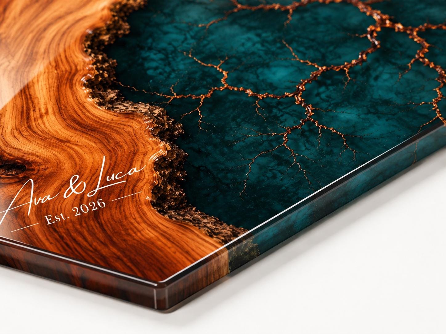 Personalized Charcuterie Board, Dark Teal Marble Glass Cutting Board, Custom Couple Gift