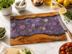 Glass Charcuterie Board - Custom Names, Blue and Wood Grain Design