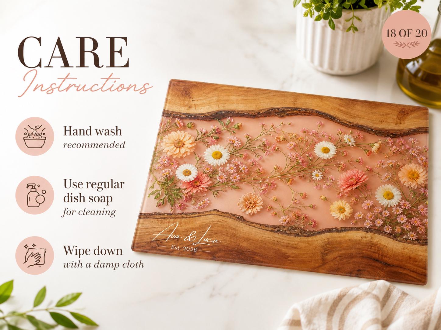 Personalized Blush Floral Kitchen Decor Board, Custom Couple Serving Board, Romantic Housewarming Gift