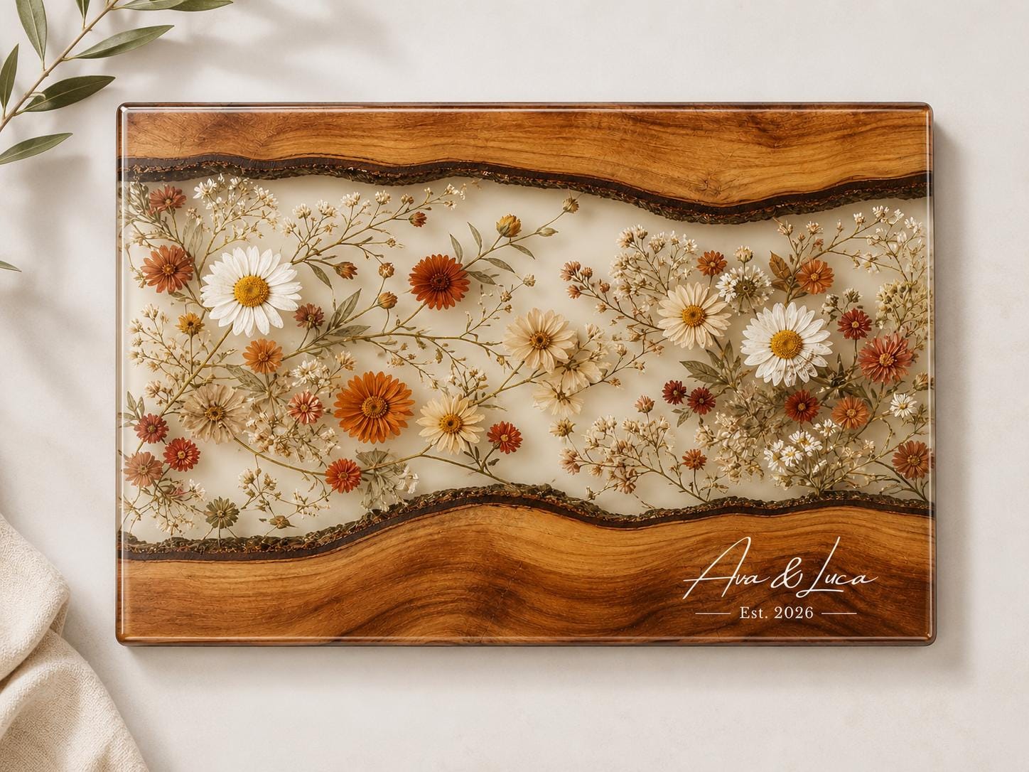Personalized Floral Cutting Board, Custom Wood Chopping Board, Wildflower Charcuterie Board, Cheese Board Serving Tray