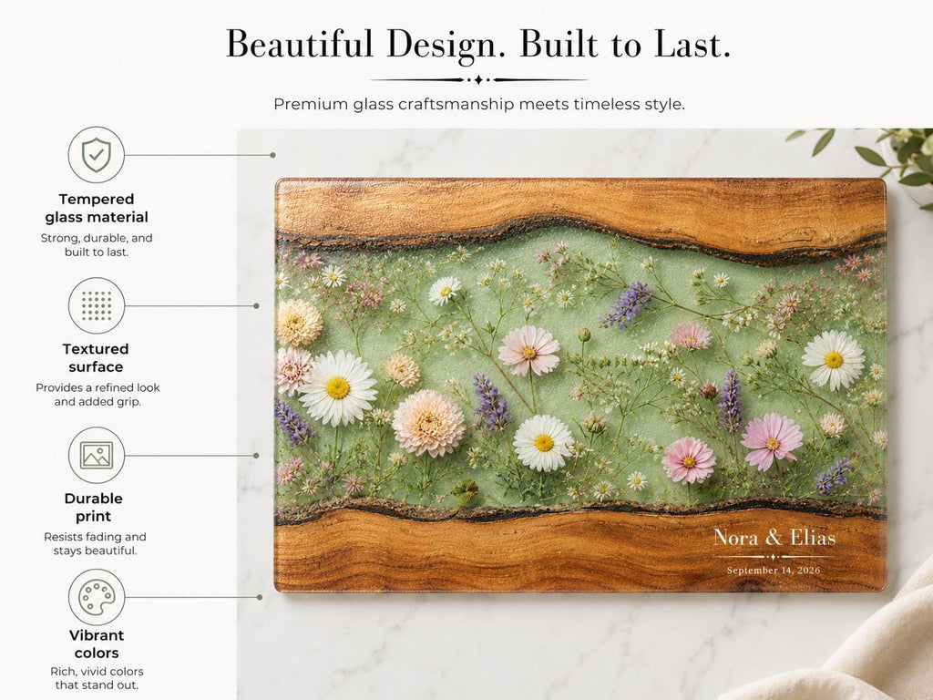 Personalized Cutting Board, Sage Floral Chopping Board, Housewarming Gift