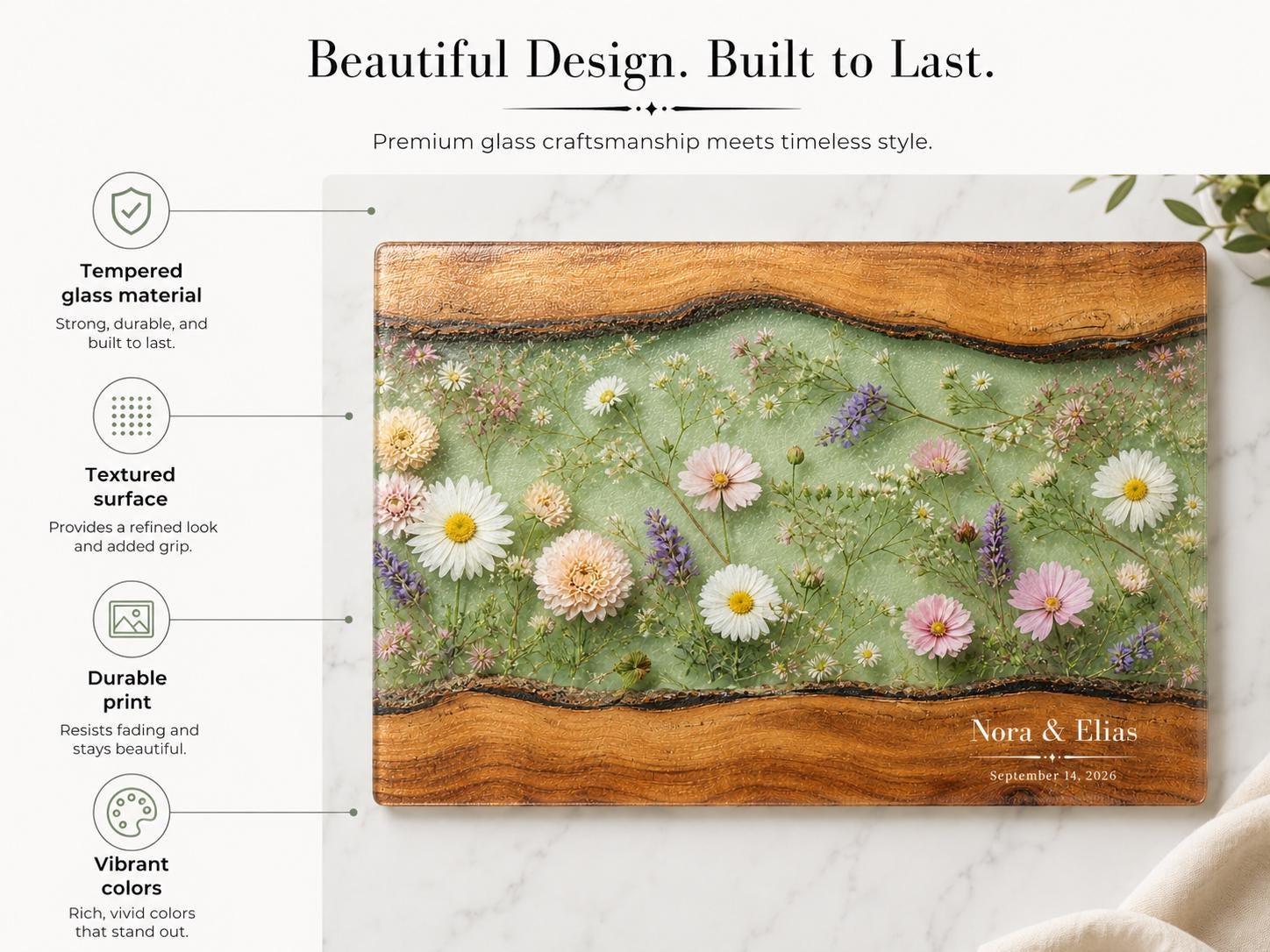 Personalized Cutting Board, Sage Floral Chopping Board, Housewarming Gift
