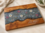 Personalized Cutting Board, Blue Floral Cheese Board, Custom Kitchen Gift
