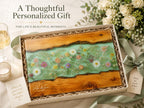 Custom Chopping Board with Names, Mint Floral Glass Cutting Board, Personalized Kitchen Gift