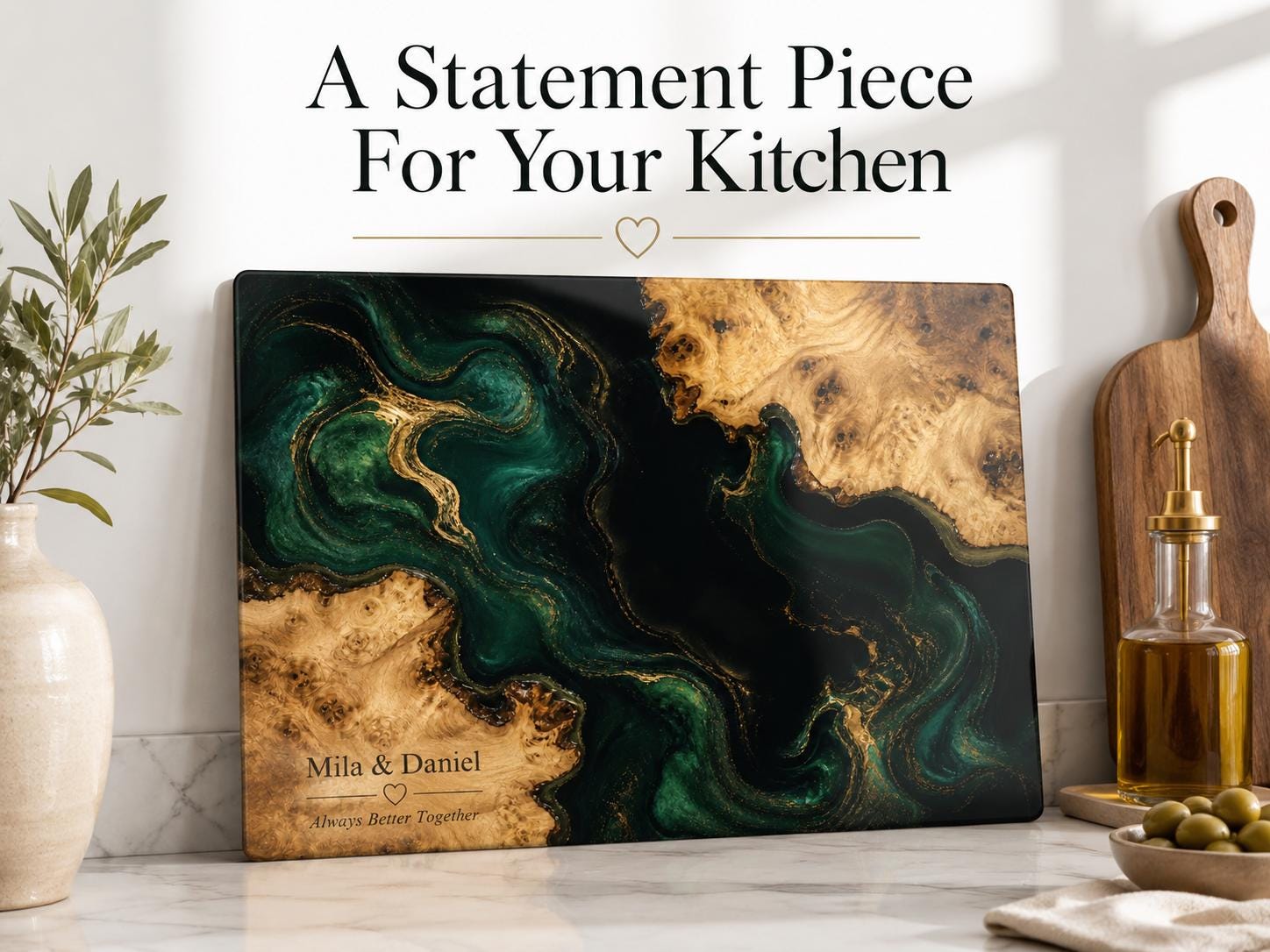 Custom Cutting Board: Blue Resin and Wood Grain - Personalized Names