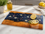 Personalized Glass Cutting Board: Blue Resin Look with Gold Accents