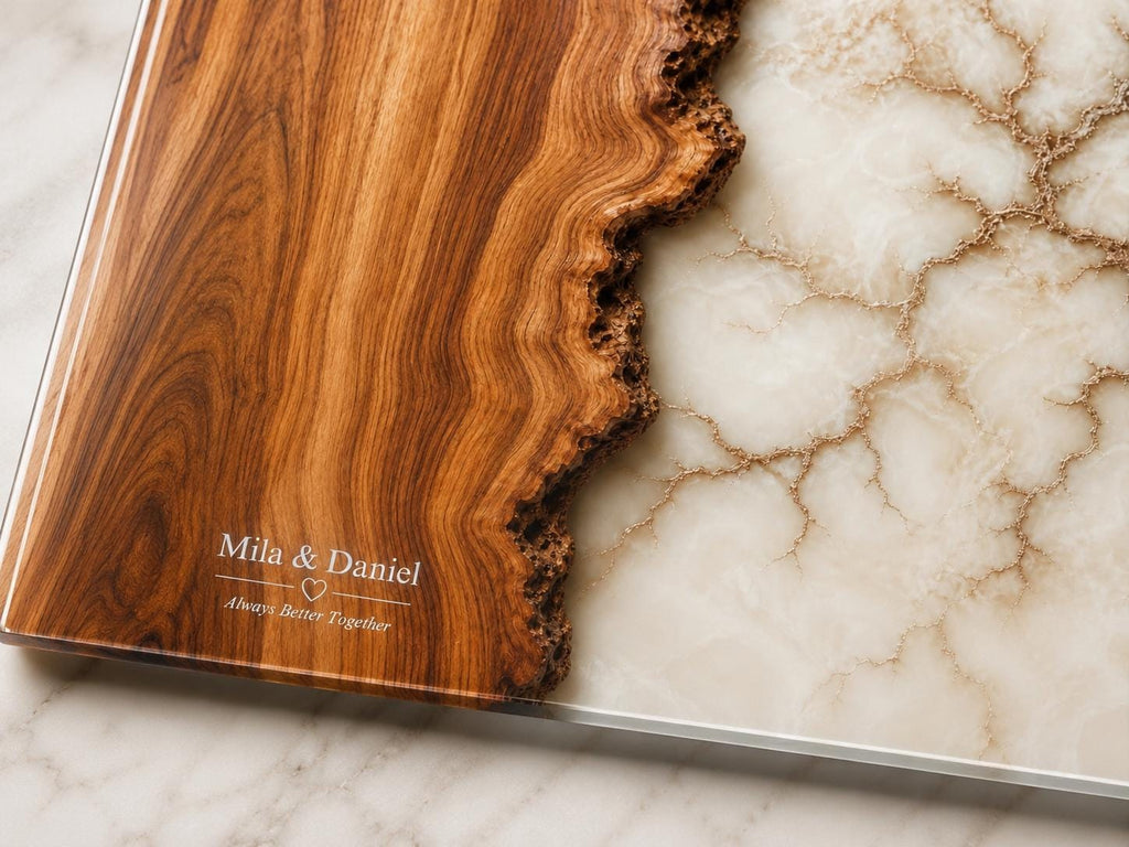 Custom Glass Cutting Board - Purple Geode Design with Gold Accents