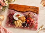 Personalized Glass Cutting Board, Pink Floral Tempered Glass Board, Custom Couple Wedding Gift