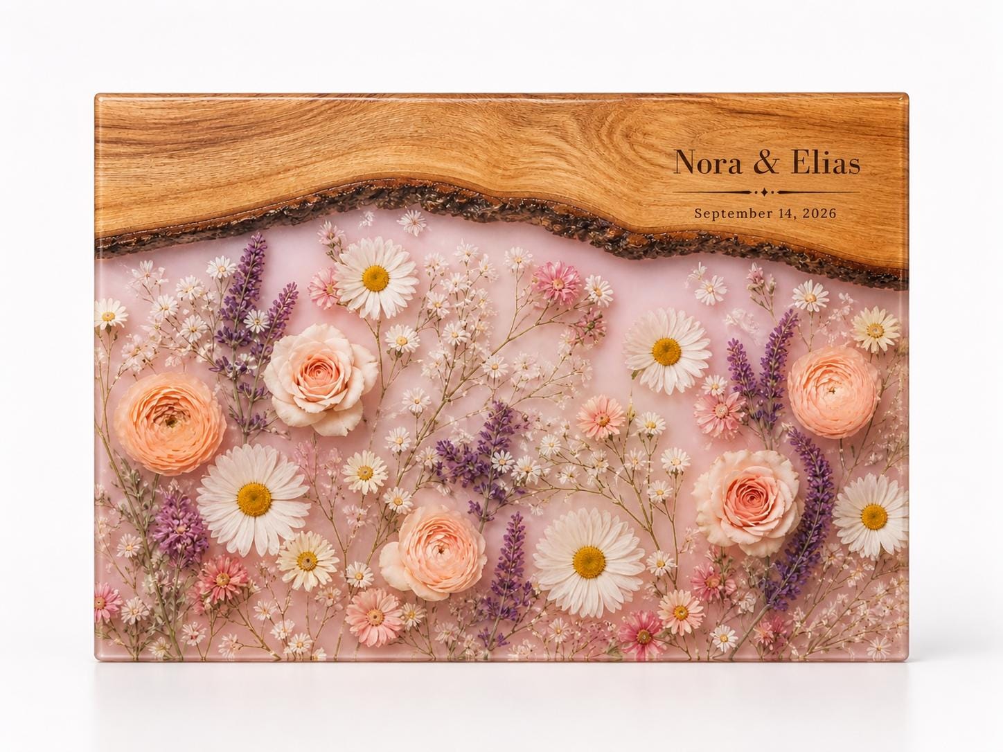 Glass Cutting Board - Purple Geode Design with Custom Couple Names