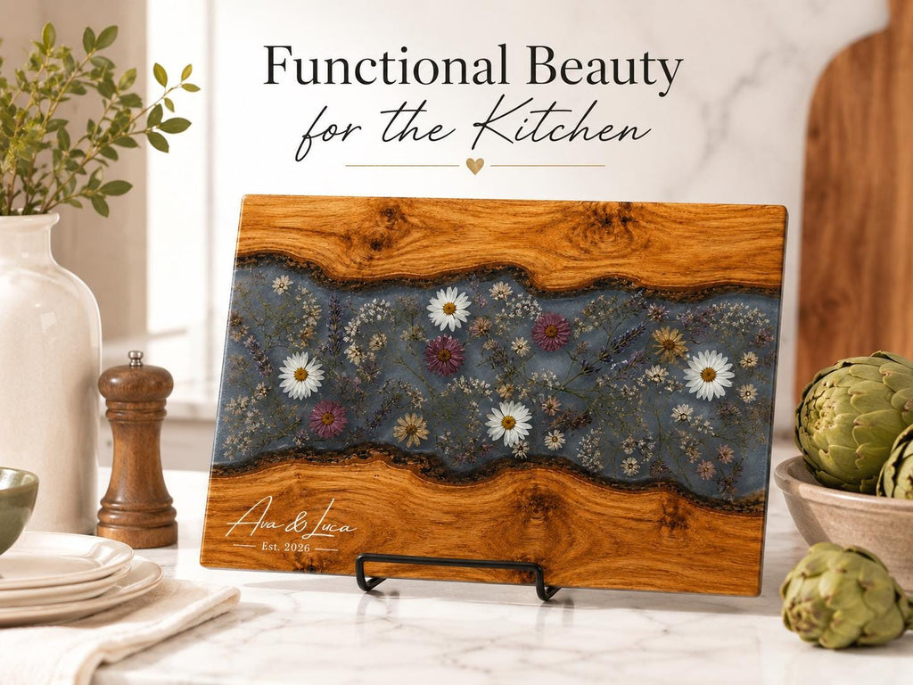 Personalized Charcuterie Board, Gray Floral Cutting Board, Housewarming Gift