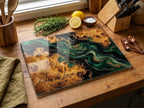 Personalized Green Geode Glass Cutting Board, Custom Couple Name Serving Tray