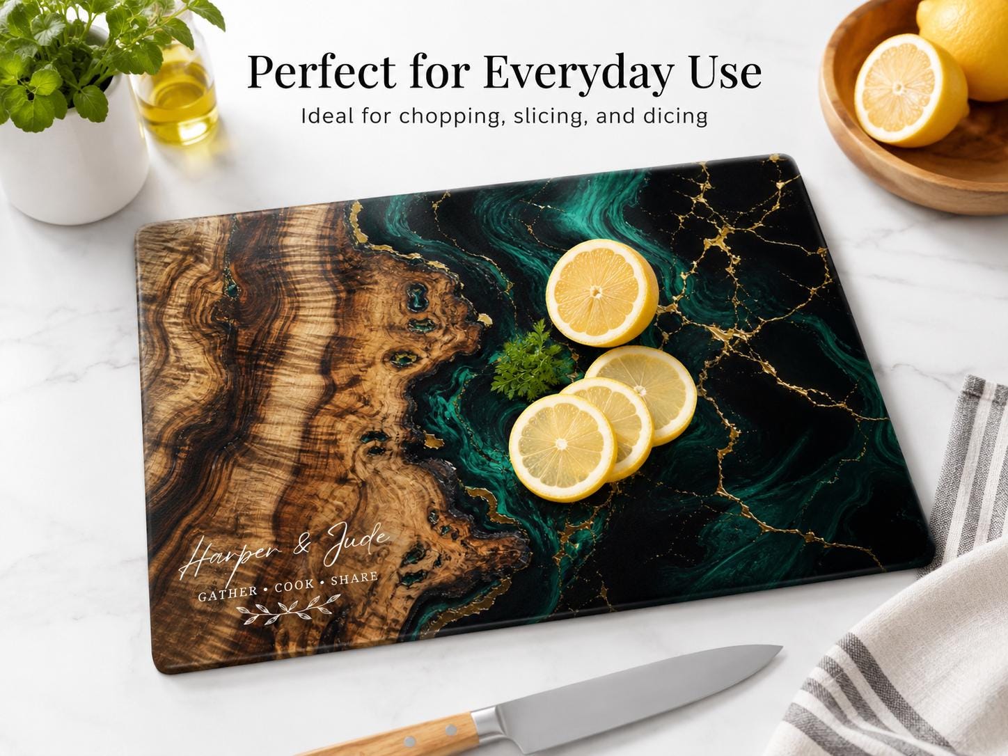 Personalized Cutting Board, Emerald Black Chopping Board, Custom Kitchen Gift