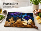 Custom Glass Cutting Board: Purple Geode Style - Personalized Names