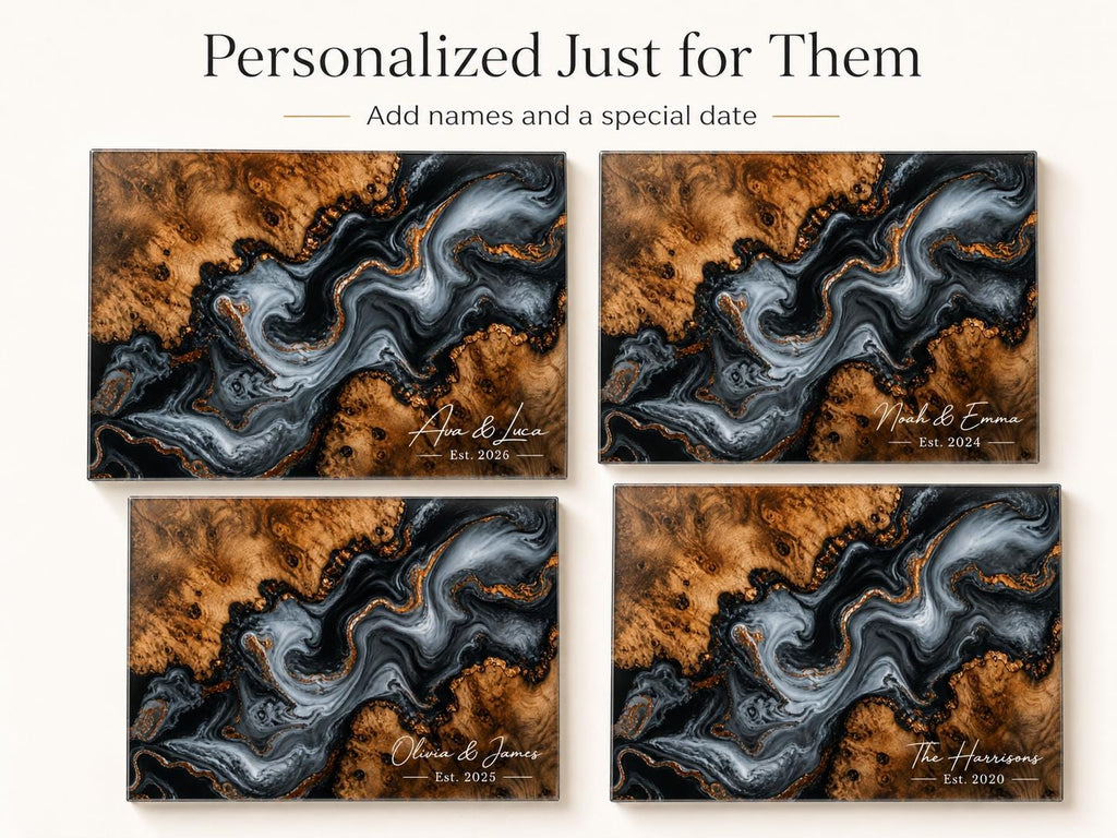 Personalized Chopping Board, Black Marble Glass Cutting Board, Custom Kitchen Gift