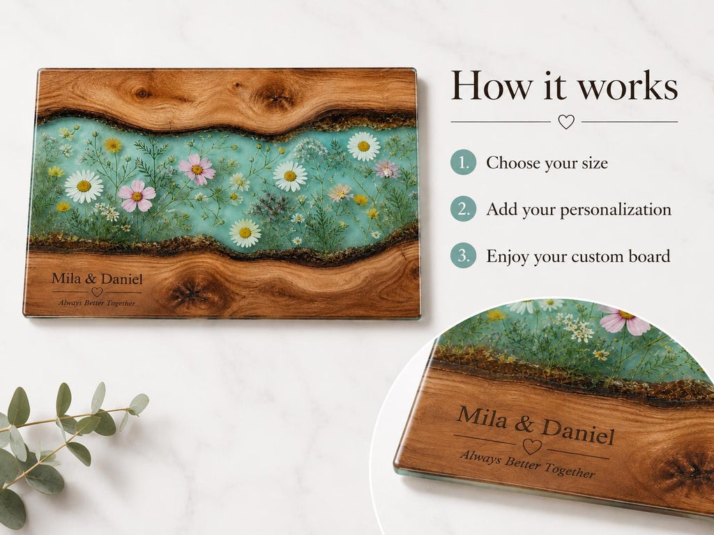 Personalized Cheese Board, Floral Cutting Board, Custom Couple Kitchen Gift