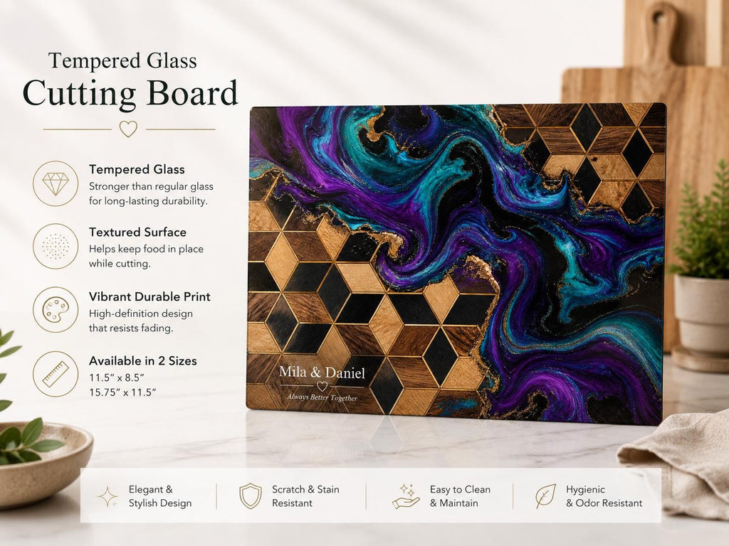 Purple Geode Glass Cutting Board - Personalized Kitchen Decor