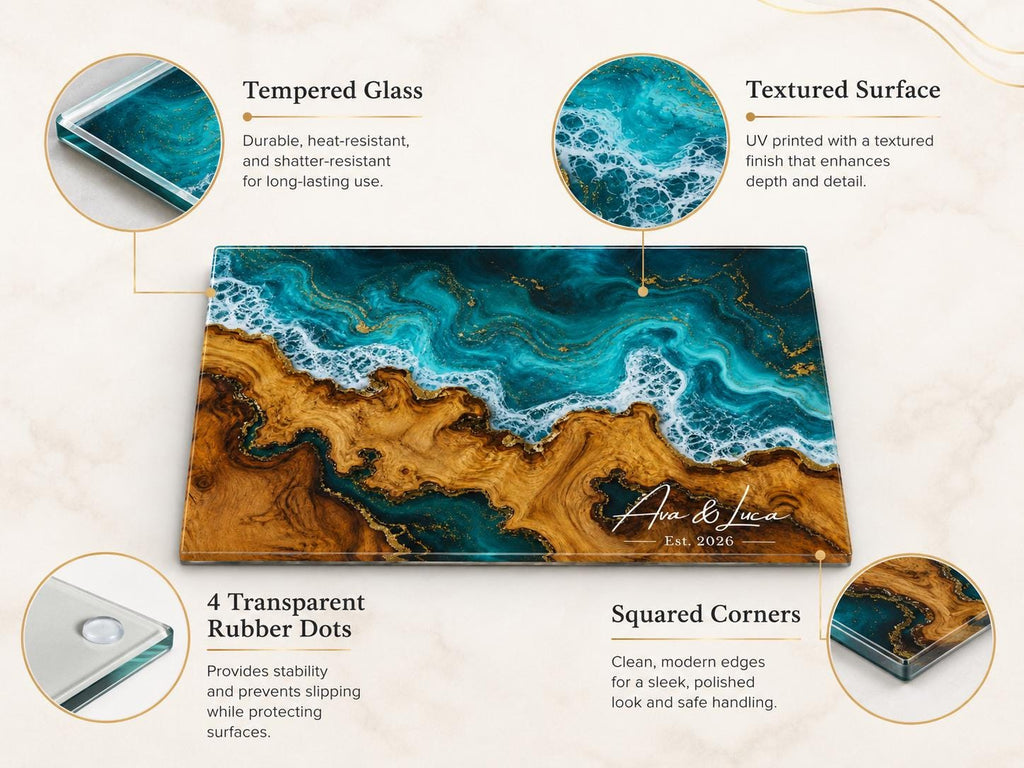 Personalized Cutting Board, Ocean Wave Charcuterie Board, Coastal Kitchen Gift