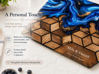 Custom Glass Cutting Board: Blue Resin Style - Names and Dates Included