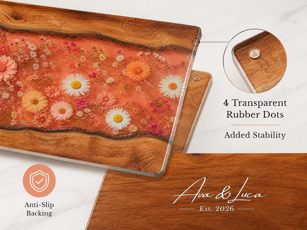 Personalized Floral Kitchen Decor Board, Coral Wildflower Serving Board, Custom Couple Housewarming Gift