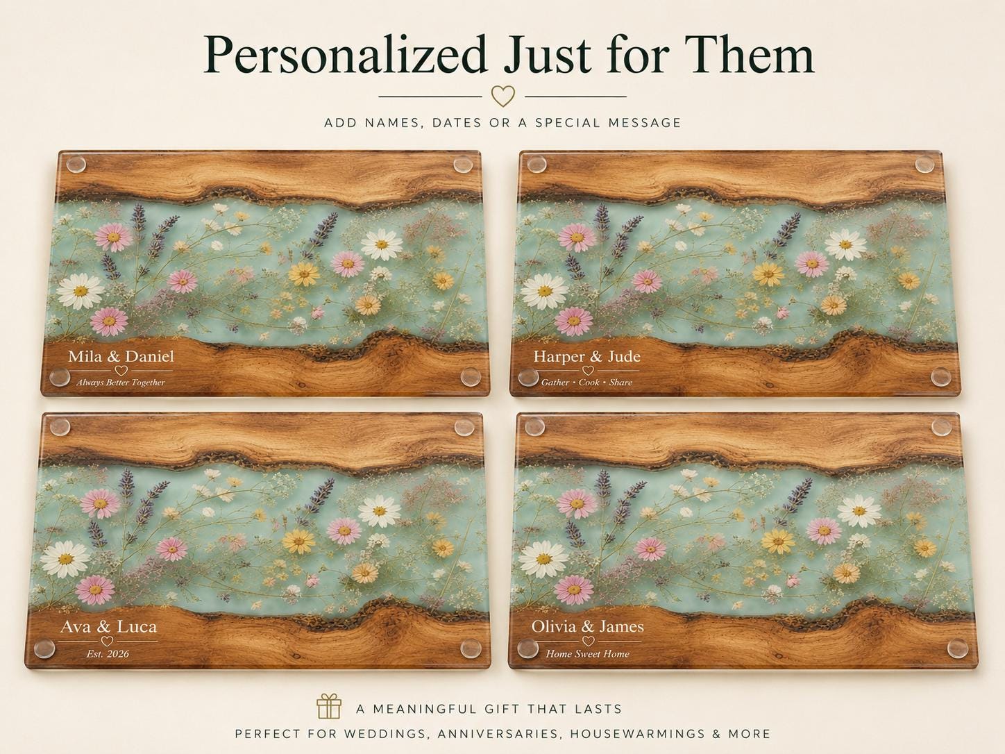 Glass Charcuterie Board: Personalized Blue Resin Design (Two Sizes)