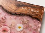 Personalized Pink Daisy Serving Board, Floral Glass Charcuterie Board, Custom Couple Wedding Gift