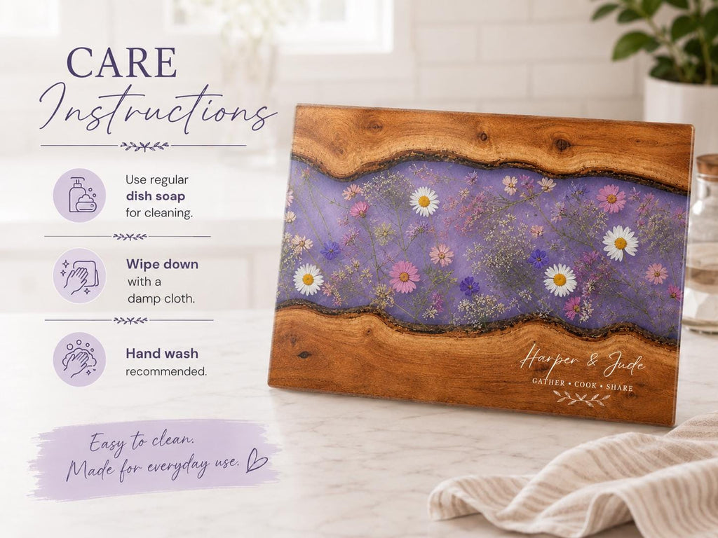 Custom Cutting Board: Blue Resin Style - Tempered Glass, Personalized
