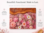 Personalized Floral Cutting Board, Pink Wildflower Glass Board, Custom Kitchen Gift
