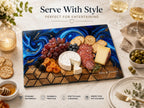Custom Glass Cutting Board: Blue Resin Style - Names and Dates Included