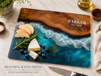 Custom Glass Cutting Board - Purple Geode Design with Couple Names