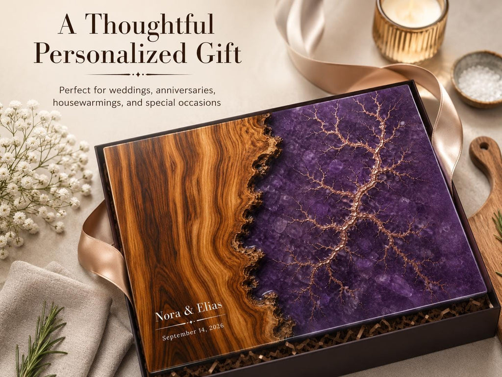 Personalized Cutting Board, Purple Geode Chopping Board, Wedding Gift Idea