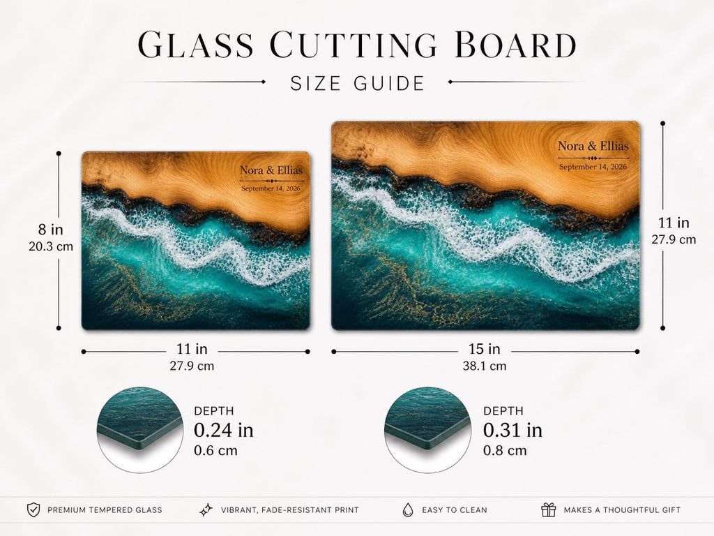 Personalized Beach Cutting Board, Ocean Wave Glass Board, Custom Couple Kitchen Gift