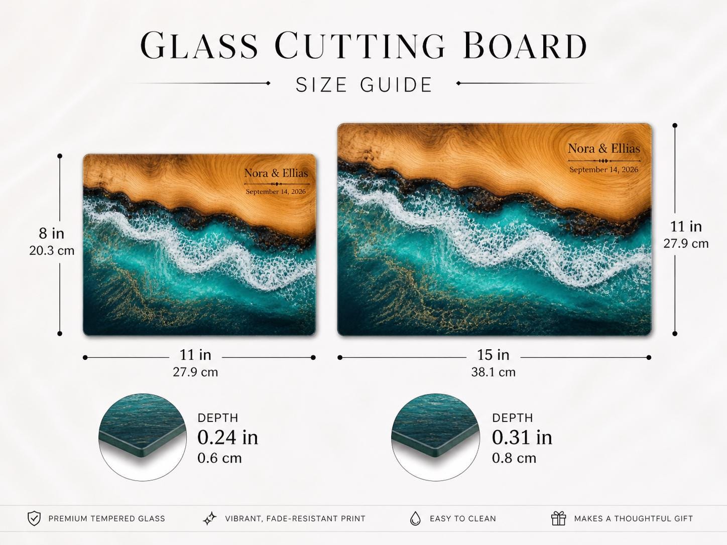 Personalized Beach Cutting Board, Ocean Wave Glass Board, Custom Couple Kitchen Gift