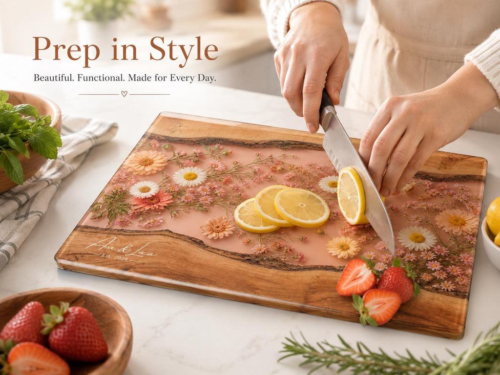 Personalized Blush Floral Kitchen Decor Board, Custom Couple Serving Board, Romantic Housewarming Gift