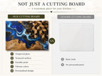 Personalized Glass Cutting Board, Blue Resin & Wood Design (8x11 or 11x15)