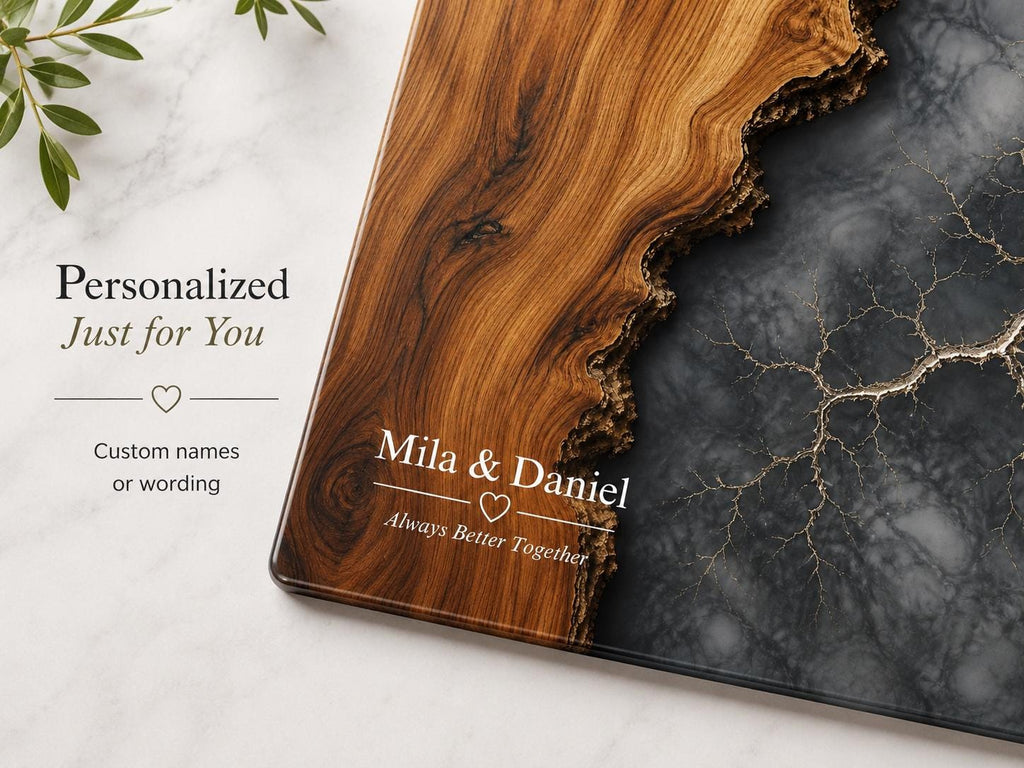 Personalized Cutting Board, Glass Gray Marble Chopping Board, Wedding Gift Idea