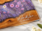 Glass Charcuterie Board - Custom Names, Blue and Wood Grain Design