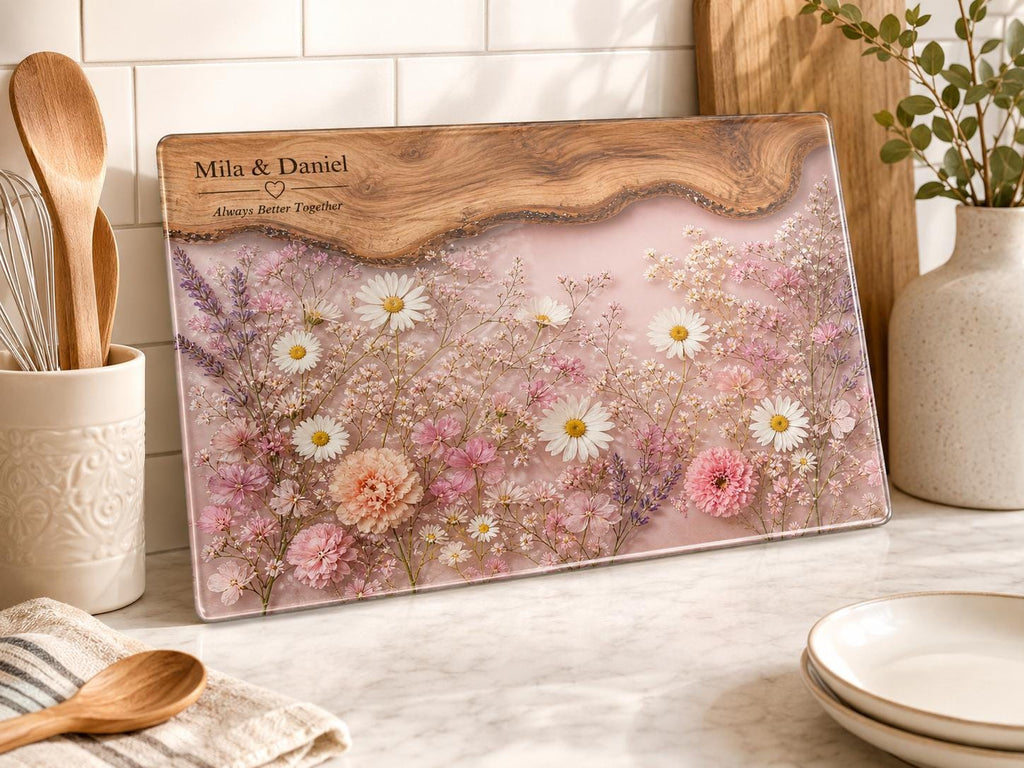 Personalized Chopping Board, Pink Floral Cheese Board, Bridal Shower Gift