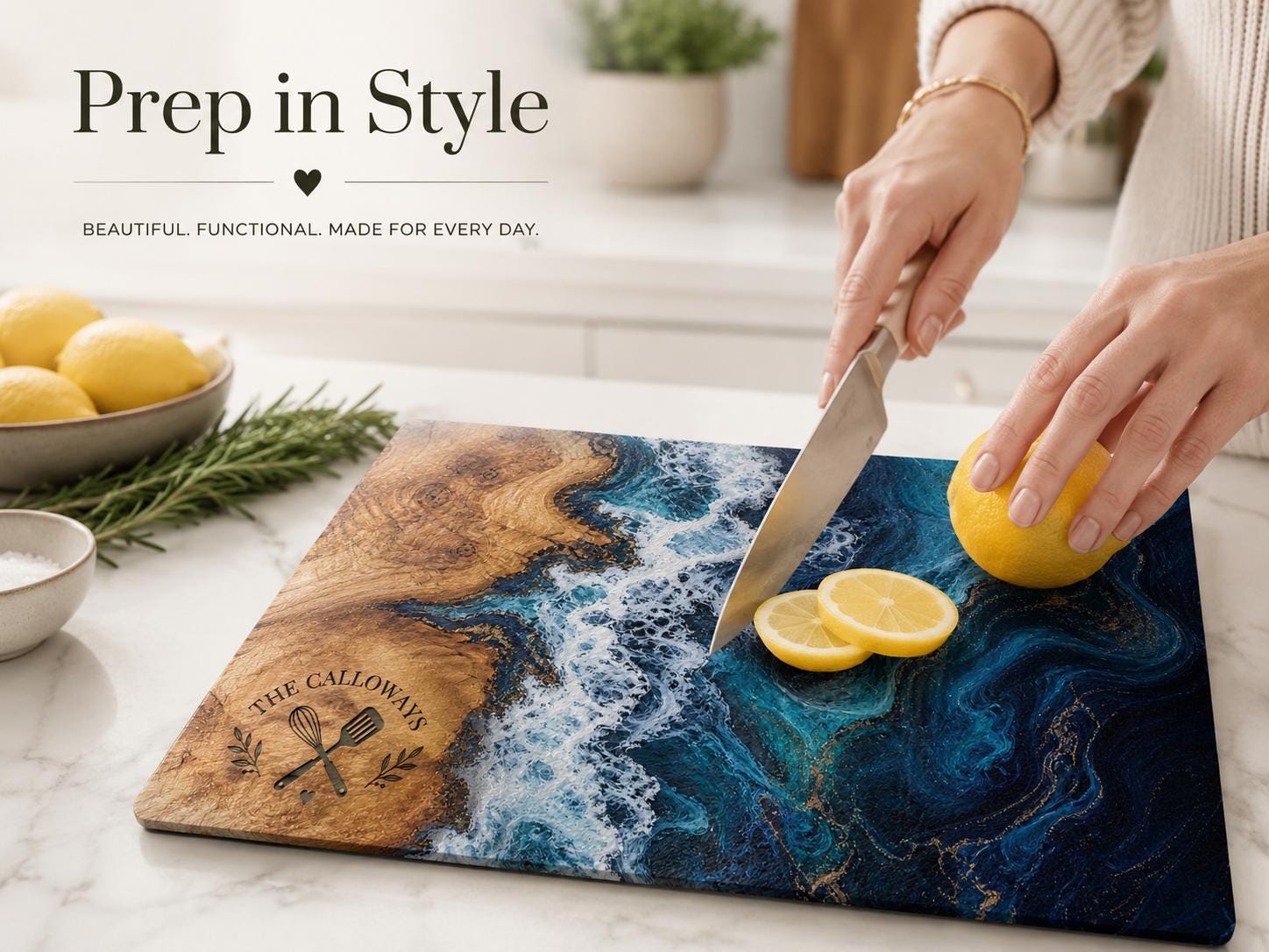 Purple Geode Glass Cutting Board - Custom Couple Names