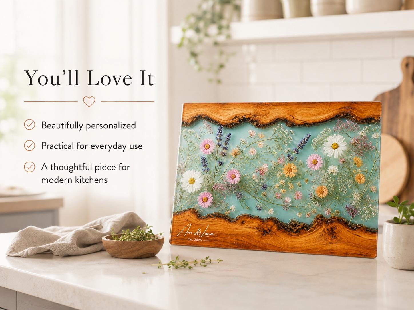 Botanical Cutting Board, Personalized Charcuterie Board, Wildflower Kitchen Gift