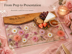 Personalized Floral Charcuterie Board, Pink Glass Serving Board, Custom Couple Cheese Board Gift