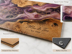 Personalized Glass Cutting Board, Purple Geode Kitchen Decor, Custom Couple Name Board, Wedding or Anniversary Gift