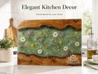 Personalized Cutting Board, Green Floral Chopping Board, Family Kitchen Gift