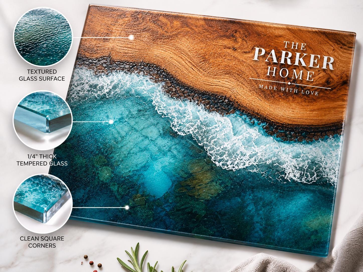 Custom Glass Cutting Board - Purple Geode Design with Couple Names