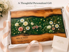 Personalized Floral Cutting Board, Green Daisy Glass Board, Custom Couple Kitchen Gift