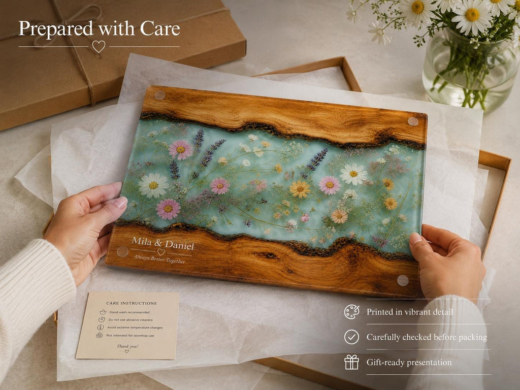 Glass Charcuterie Board: Personalized Blue Resin Design (Two Sizes)